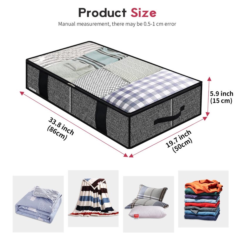 Onlyeasy Underbed Fabric Storage Bags Organizer with 4 Handles, 2 Zippers and Large Clear Window, for Clothes, Blankets, Bedding, Foldable with Sturdy Structure, 2 Pack, Linen-like Black, MXAUBBSS2P - Image 2